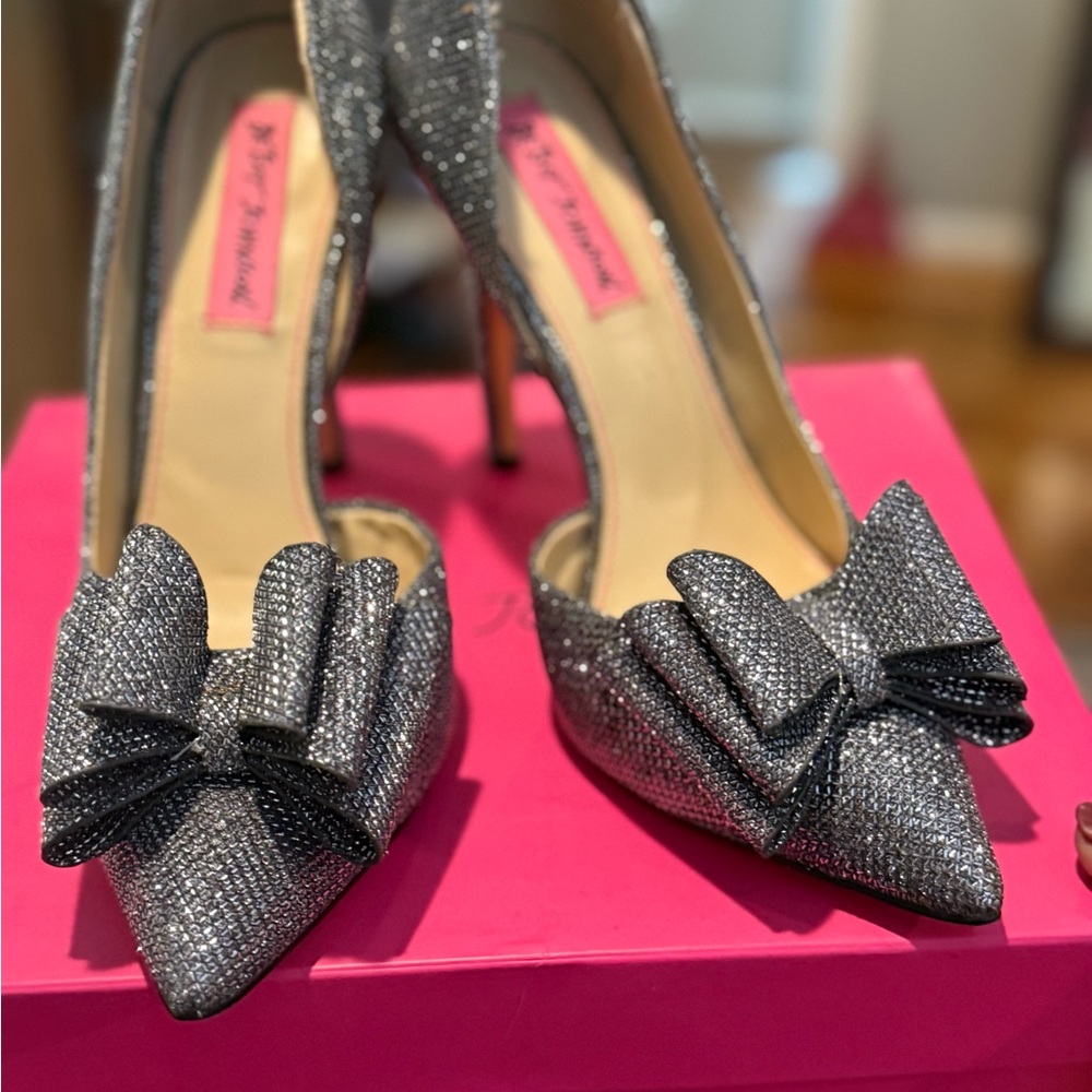 Betsey Johnson Glittering Silver Bow Heels